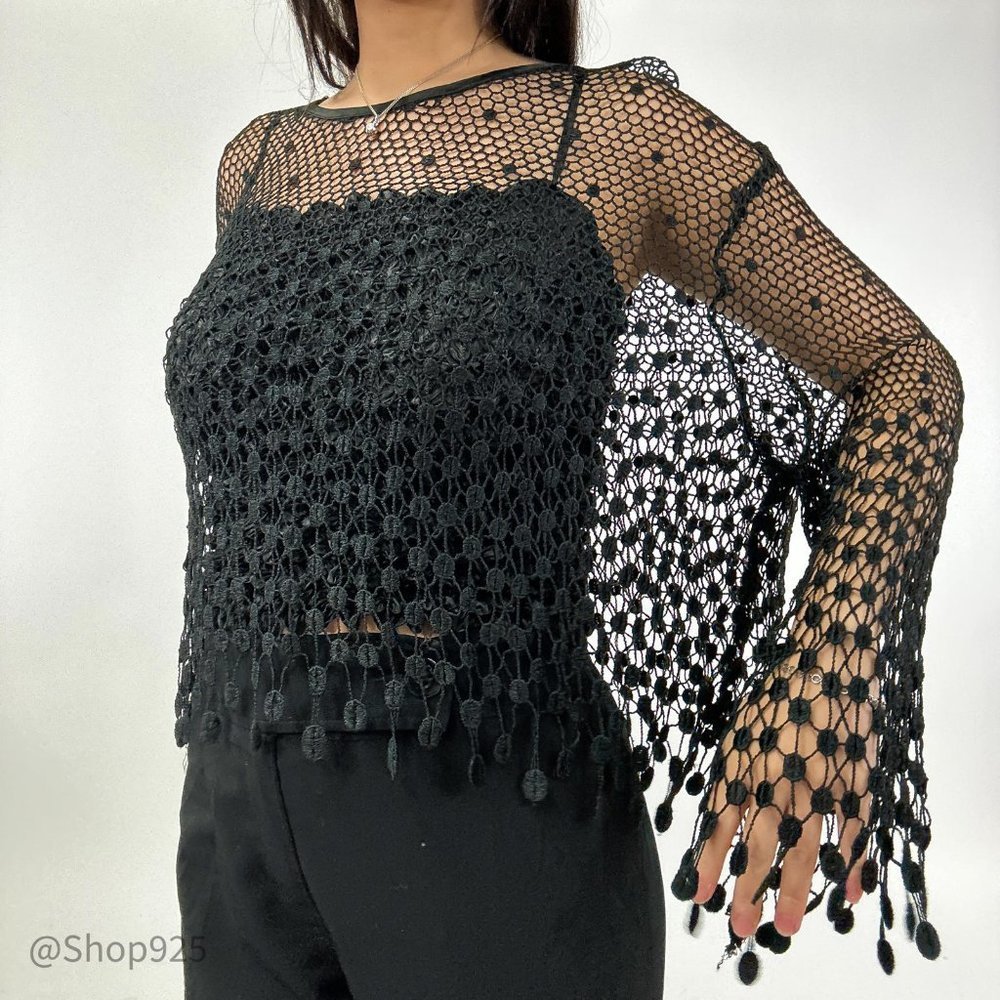 Flowy Black Crochet Cover up Top Size Medium or Large - Picture 5 of 5